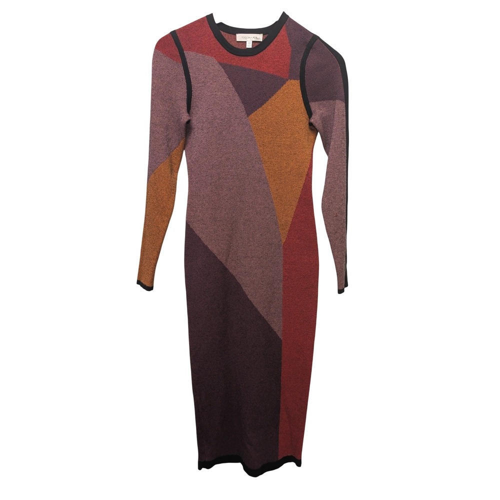Toccin Nora Midi Dress Colorblock Geometric Knit XS Bodycon Fall Modern Holidays - Picture 2 of 6